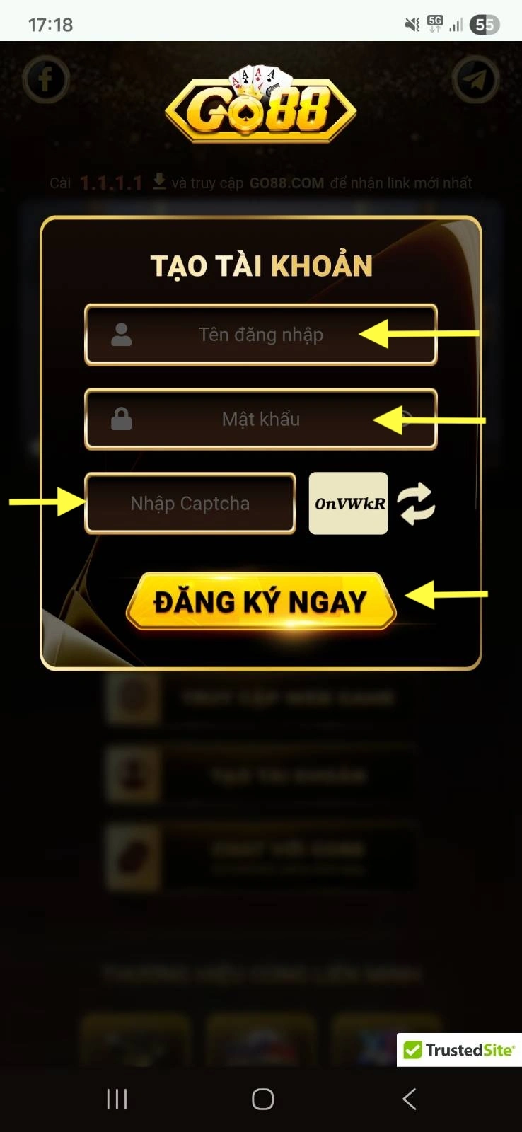 Đăng ký tài khoản Mobile Go 88